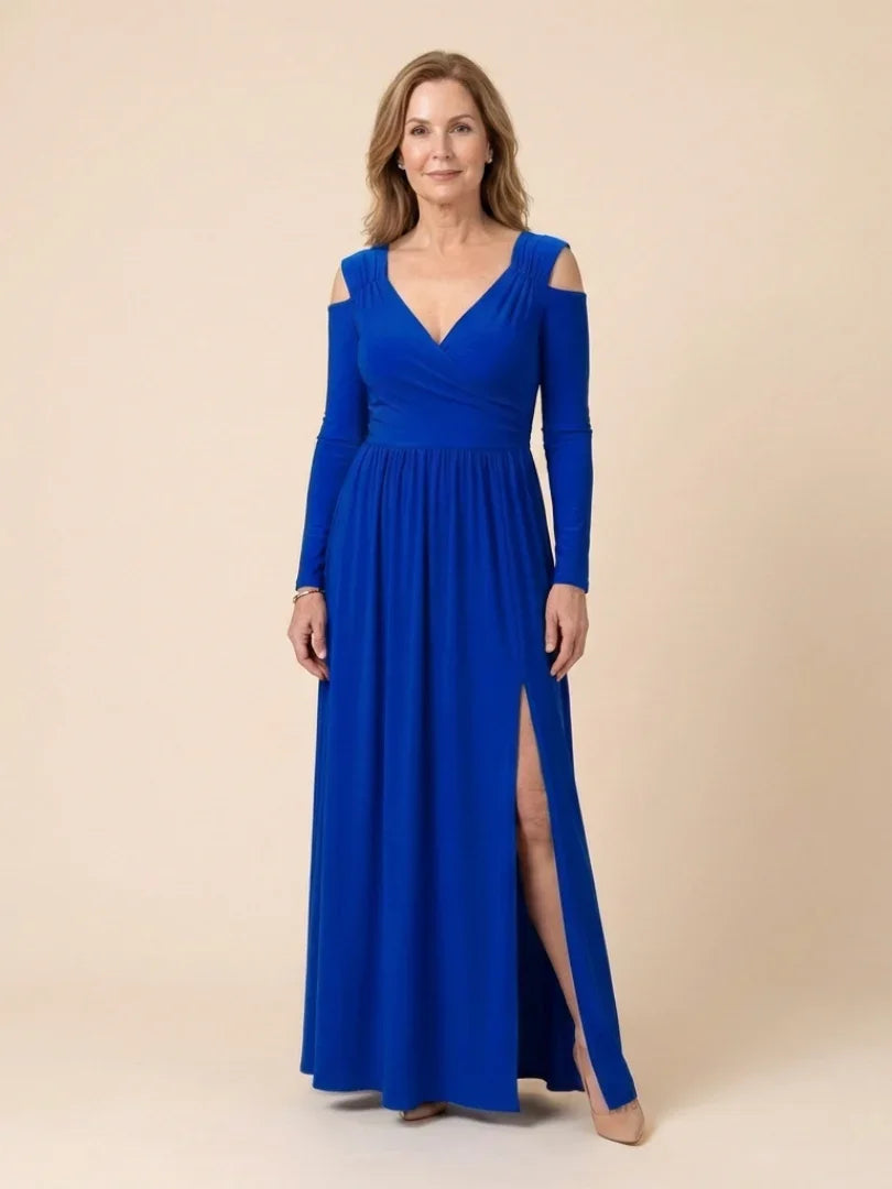 Althea | Robe longue fendue à manches longues et col en V