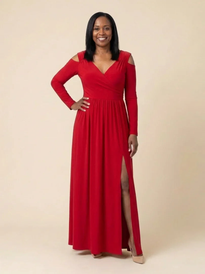 Althea | Robe longue fendue à manches longues et col en V