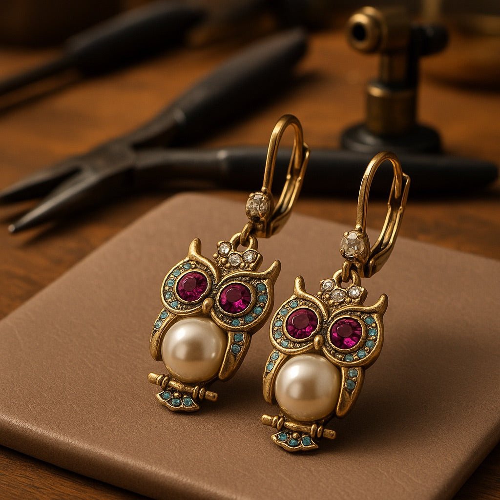 Vintage Owl Crystal Earrings