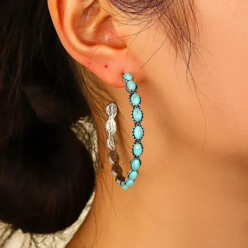 Vintage Oval Silver Hoop Earrings