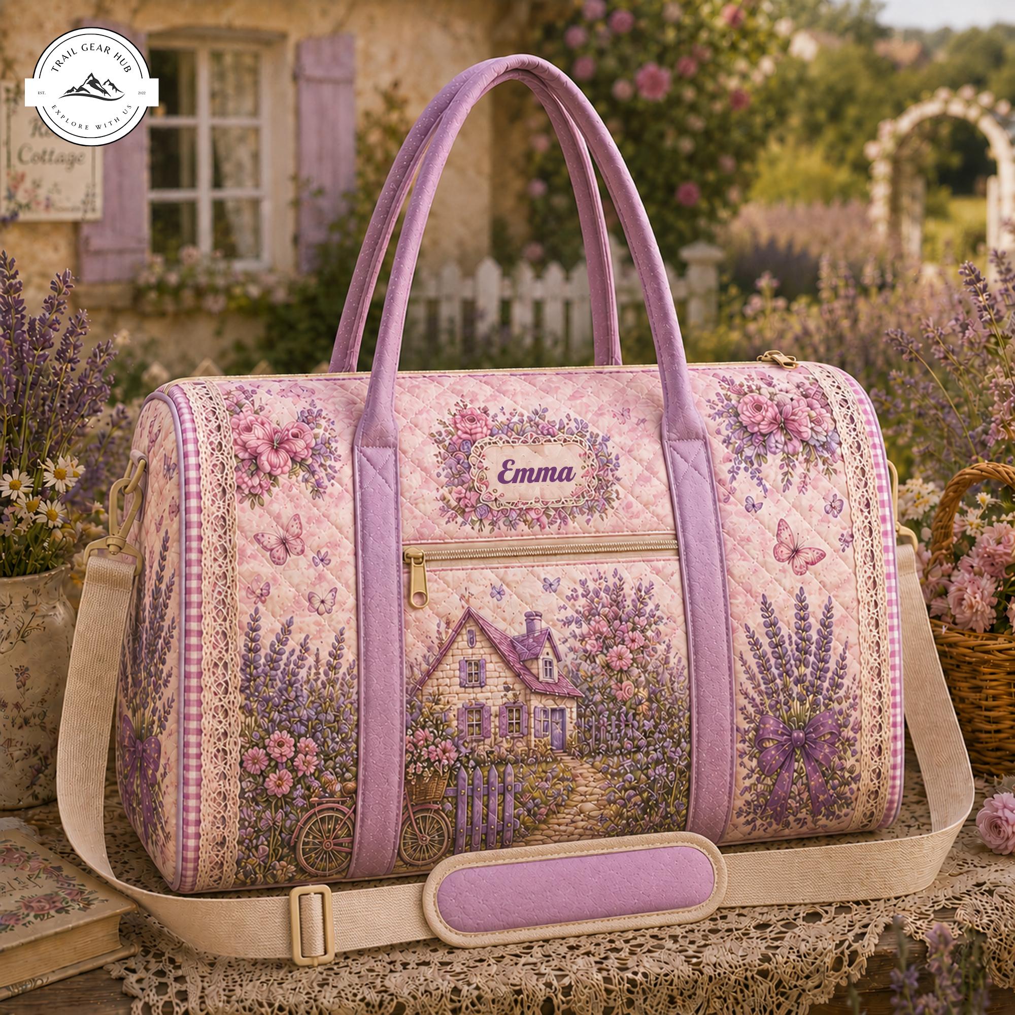 Lavender Cottagecore Personalized Quilted Travel Bag TP11