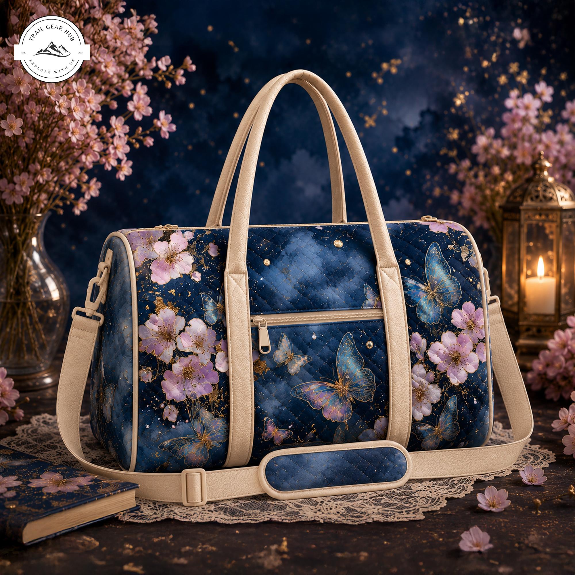 Midnight Cherry Blossom Quilted Travel Bag TP12