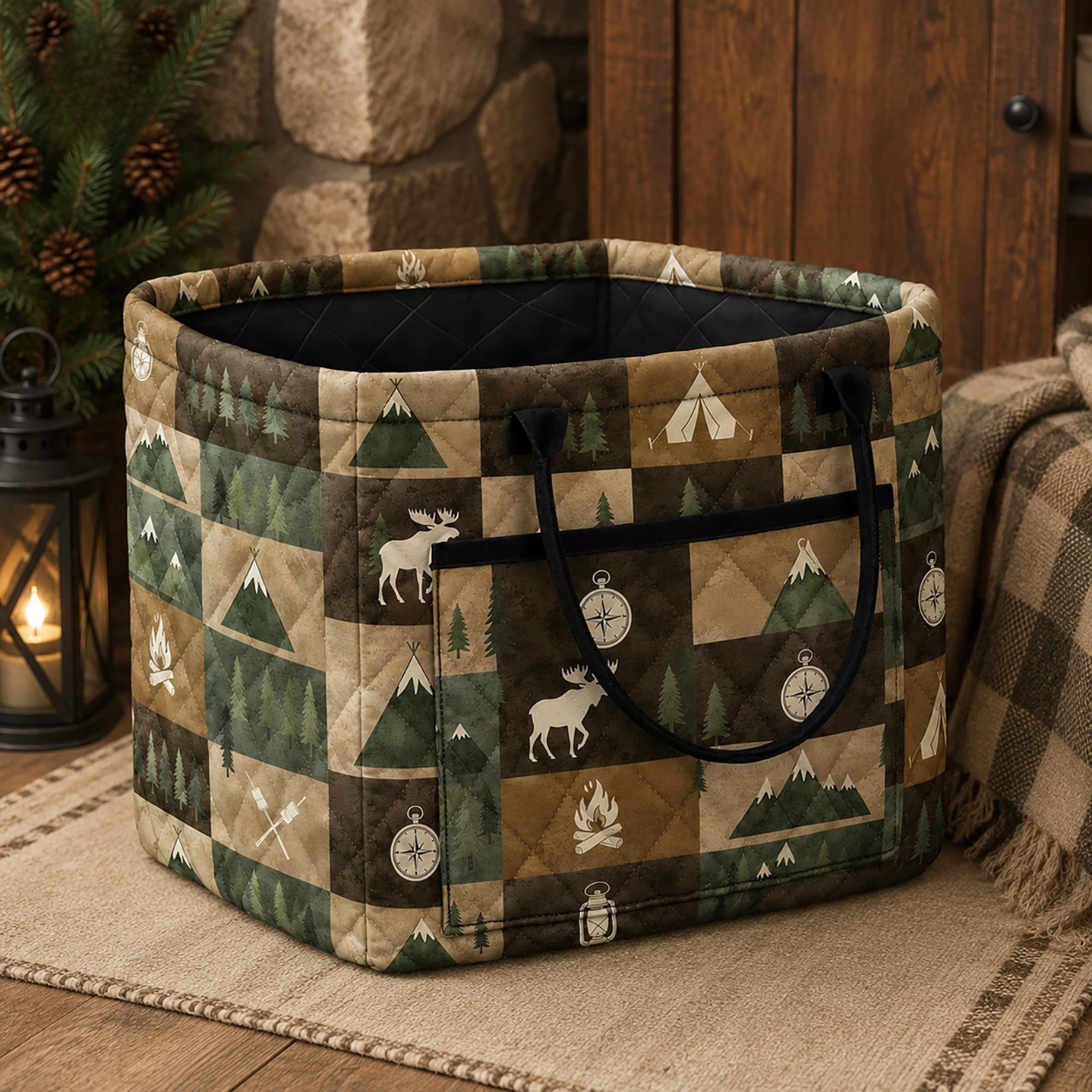 Cozy Cabin Style Quilted Storage Basket