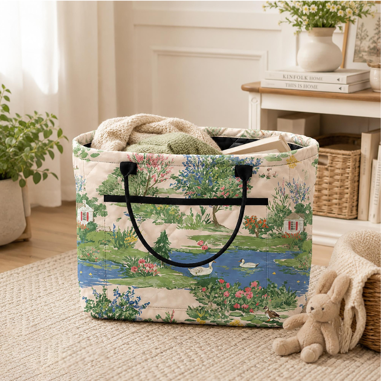 Floral Countryside Quilted Storage Basket