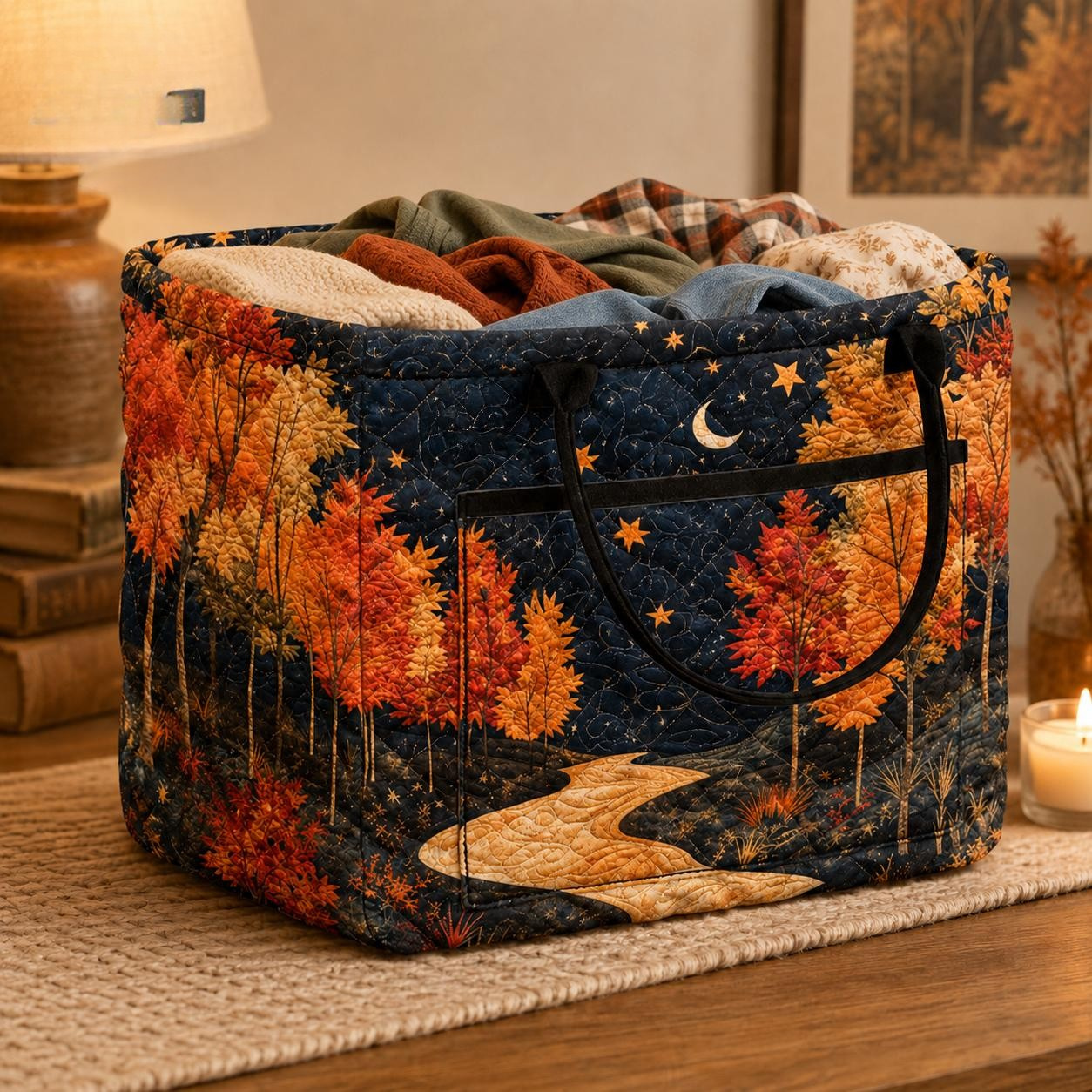 Autumn Forest Quilted Storage Basket
