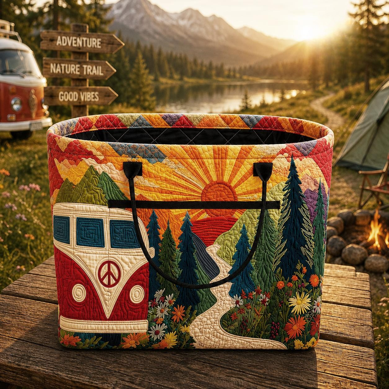 Camping Adventure Quilted Storage Basket
