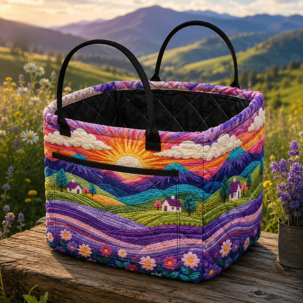 Sunset Mountain Quilted Storage Basket