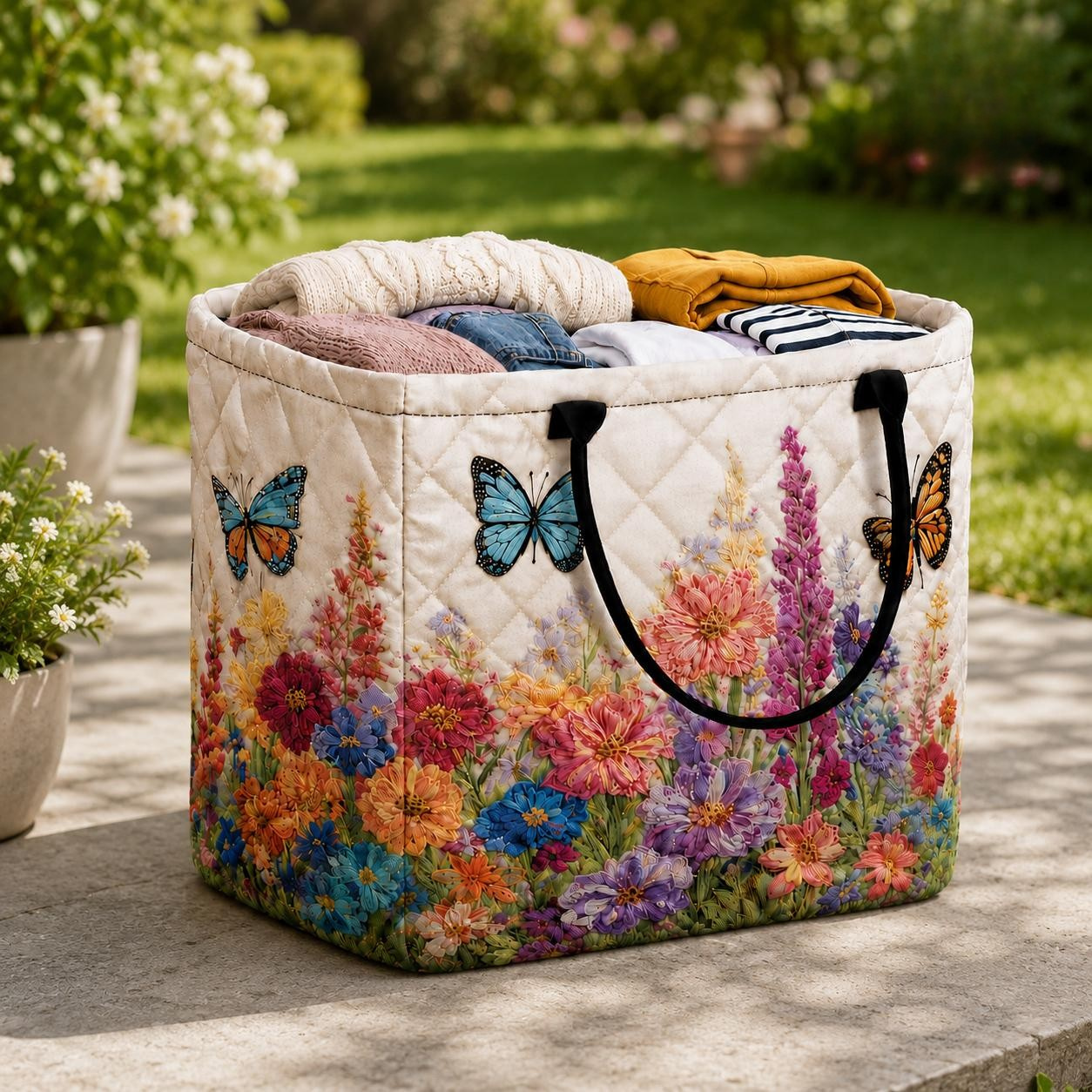 Butterfly Floral Quilted Storage Basket