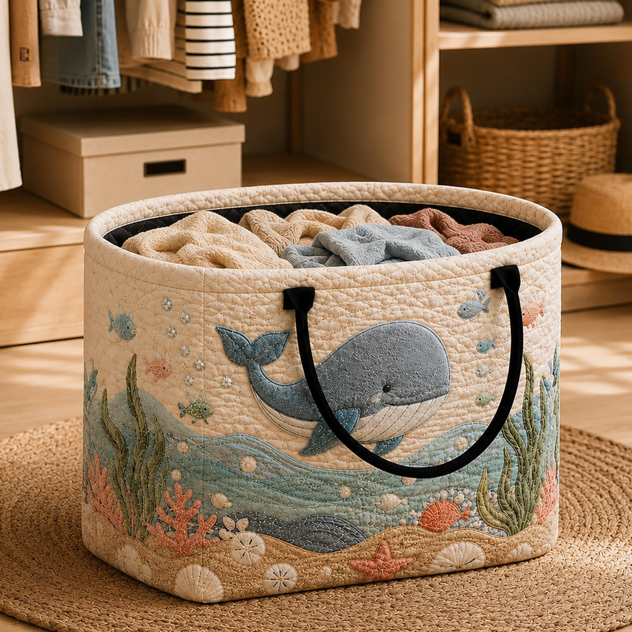 Ocean Whale Baby Quilted Storage Basket