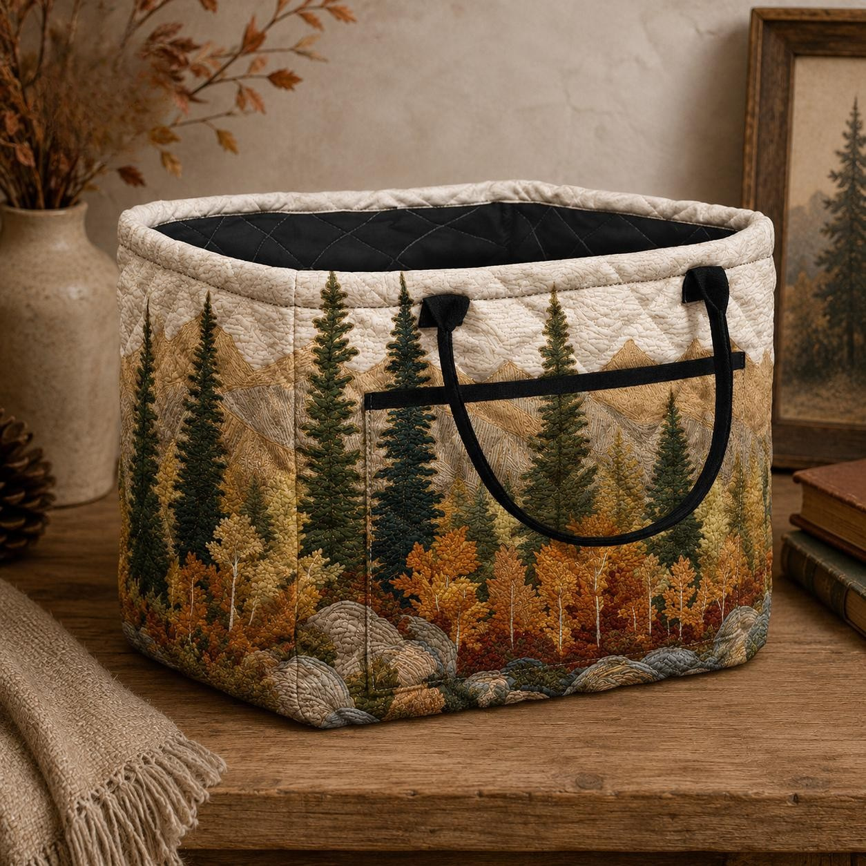 Evergreen Quilted Storage Basket
