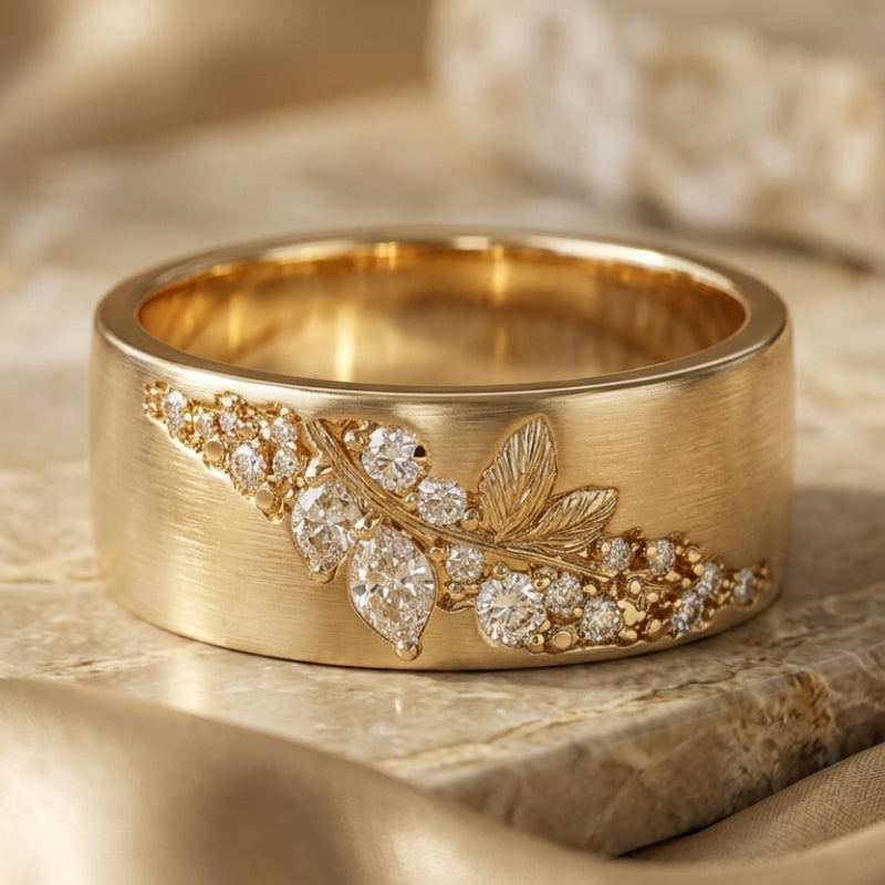Timeless Gold Zirconia Leaf Ring