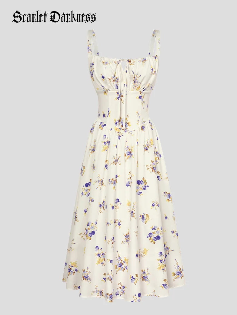 Amelia | Floral Square Neck Midi Dress