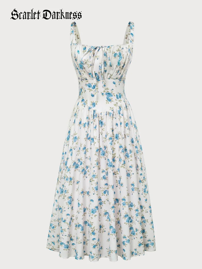 Amelia | Floral Square Neck Midi Dress