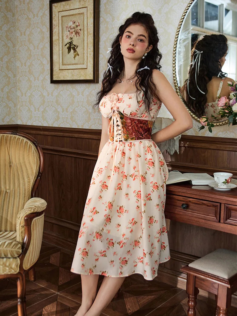 Amelia | Floral Square Neck Midi Dress