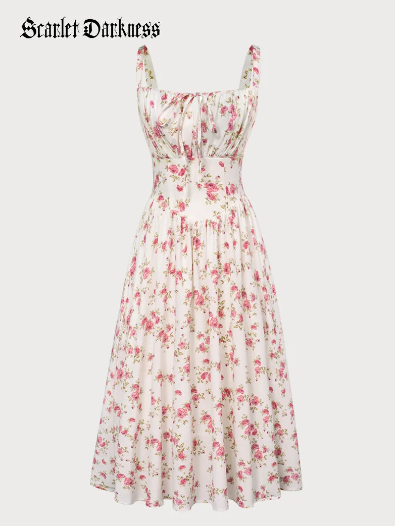 Amelia | Floral Square Neck Midi Dress