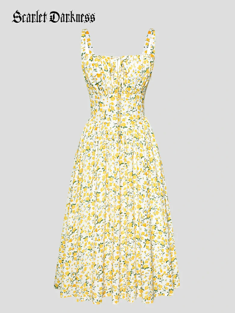 Amelia | Floral Square Neck Midi Dress