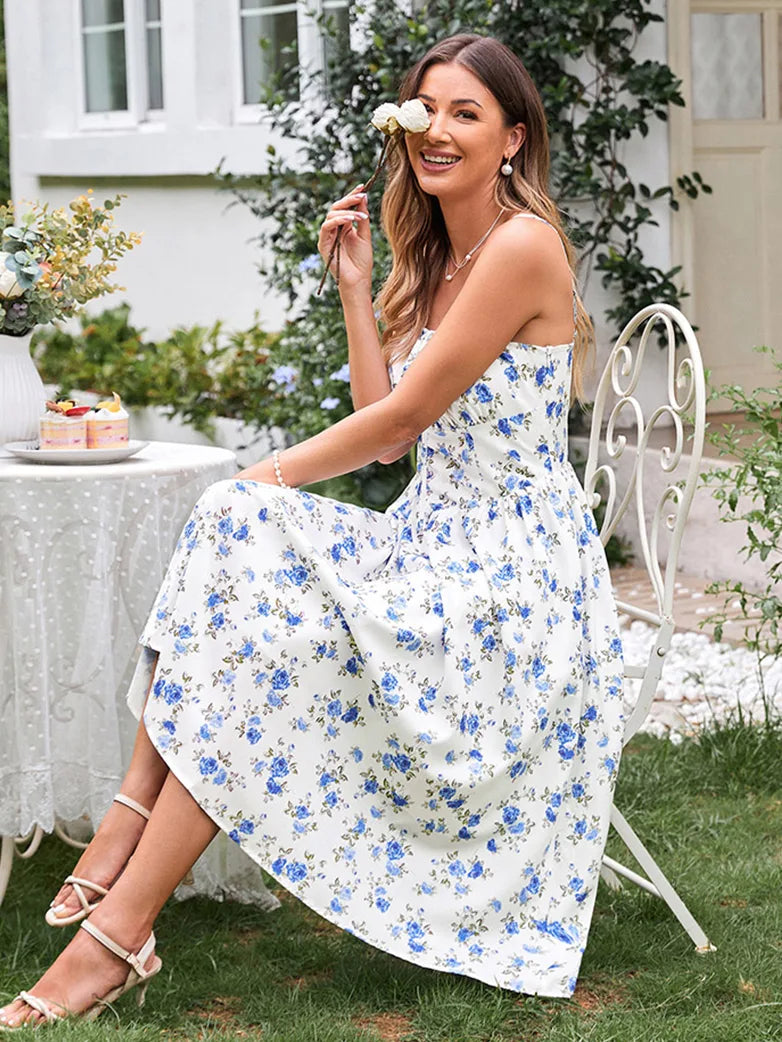Amelia | Floral Square Neck Midi Dress