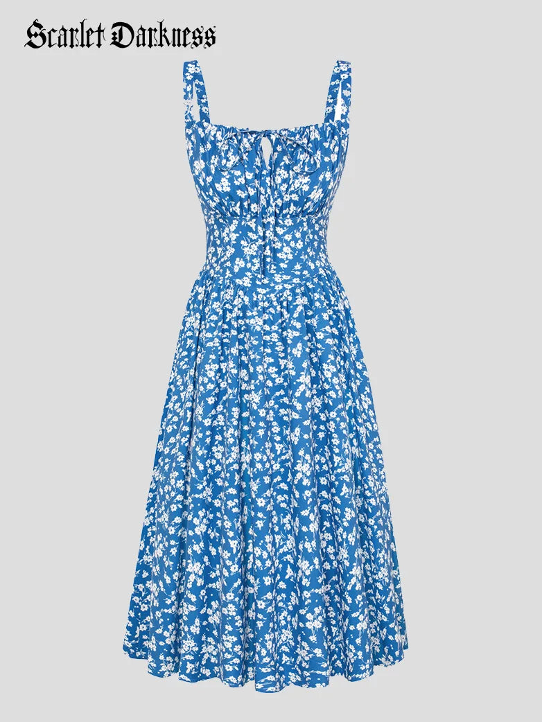 Amelia | Floral Square Neck Midi Dress