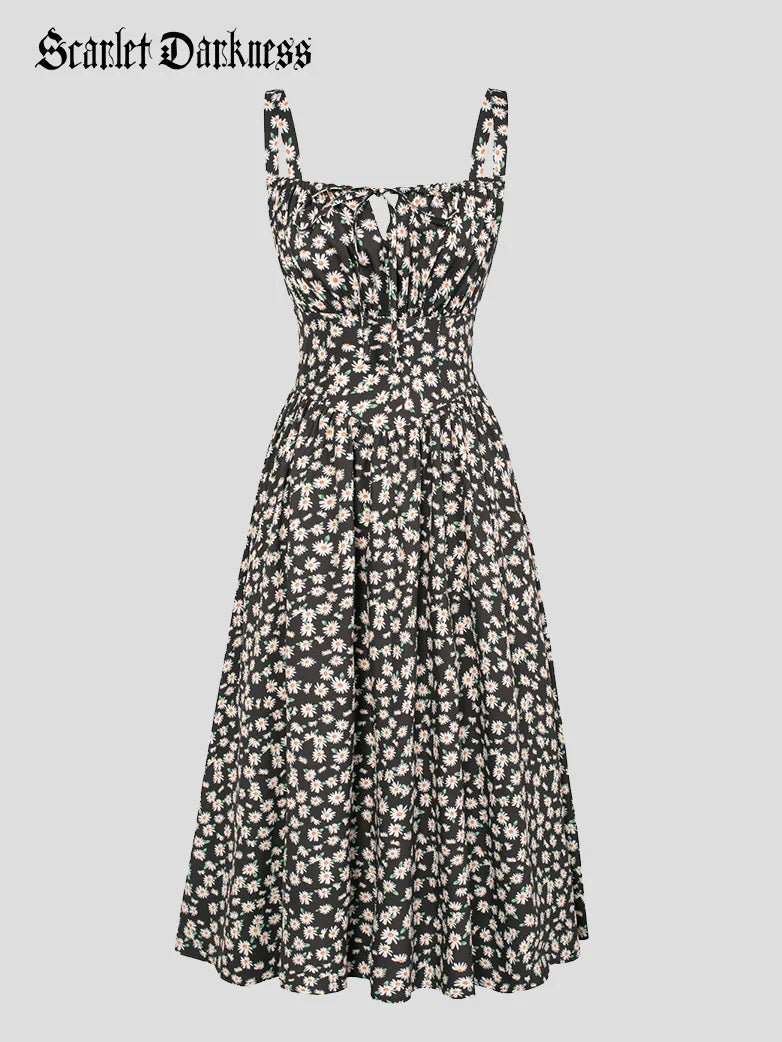 Amelia | Floral Square Neck Midi Dress