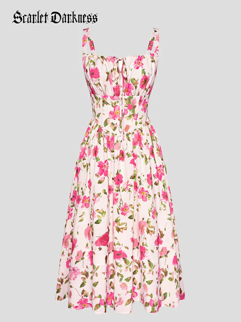 Amelia | Floral Square Neck Midi Dress
