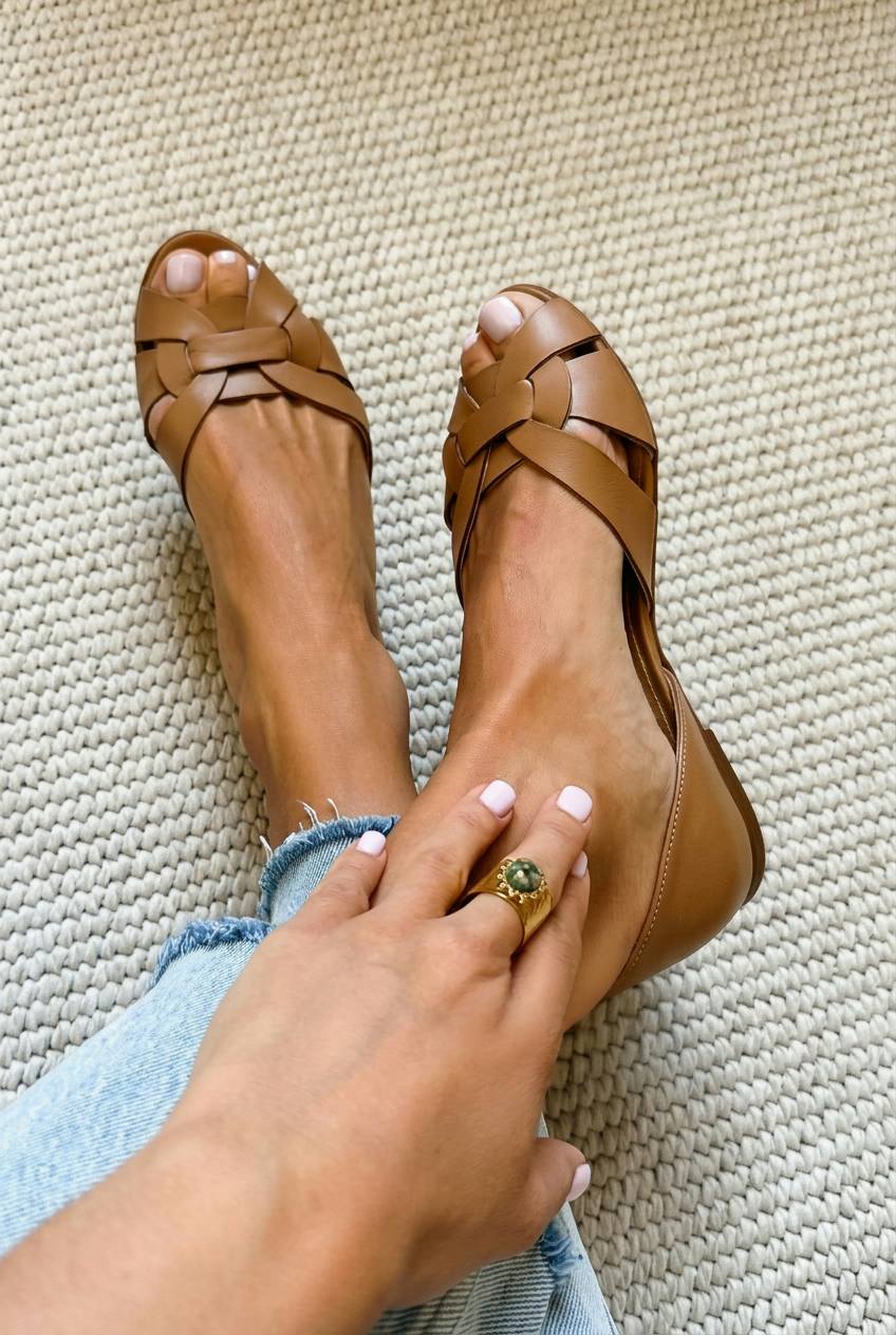 Quen | Woven Peep-Toe Flats