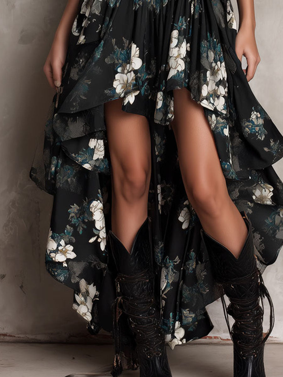 Bohemian Floral Strapless Maxi Dress
