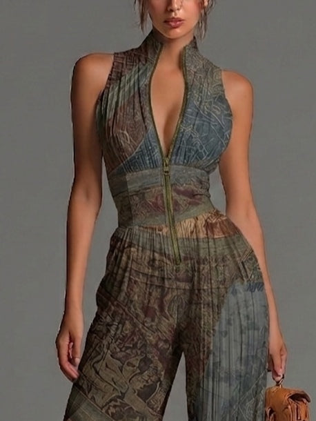 Bohemian Pleated Wide-Leg Jumpsuit