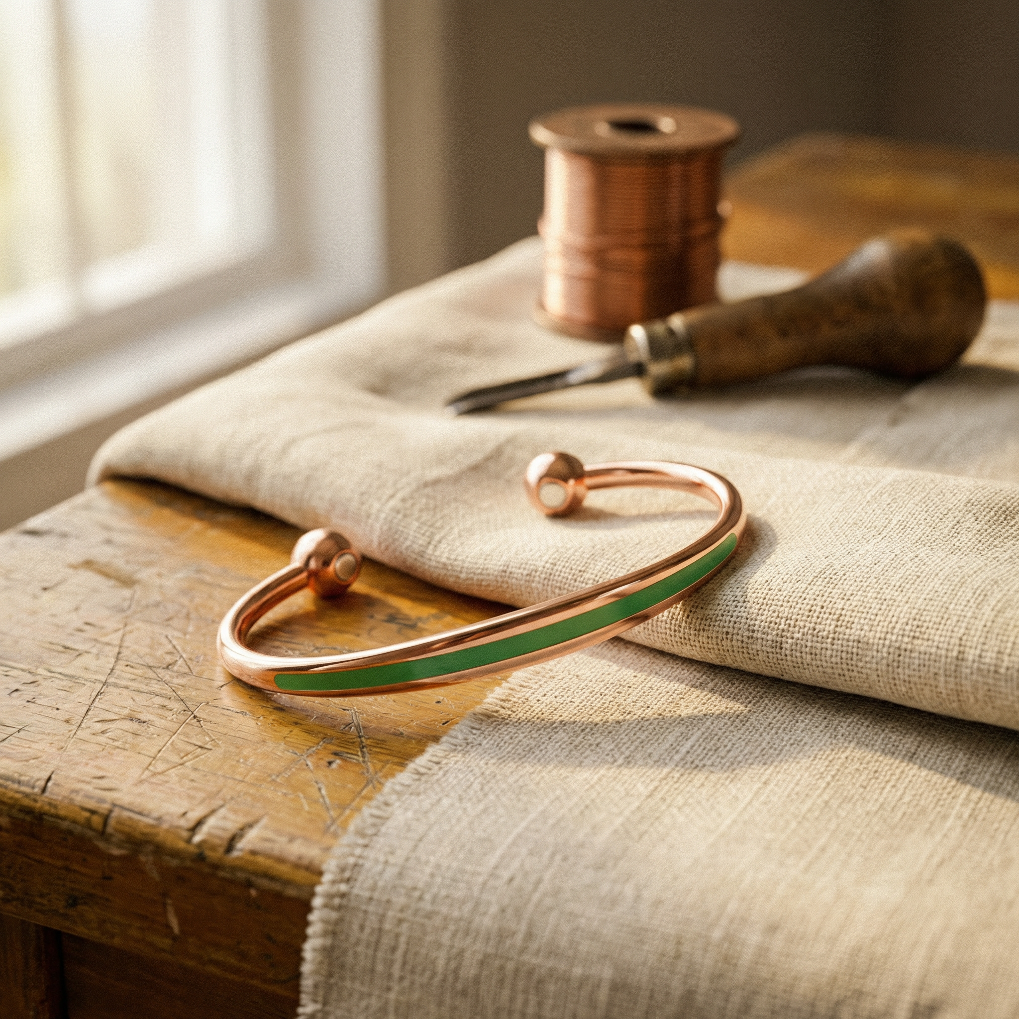 Abigail | Jade-Inlay Copper Cuff Bracelet