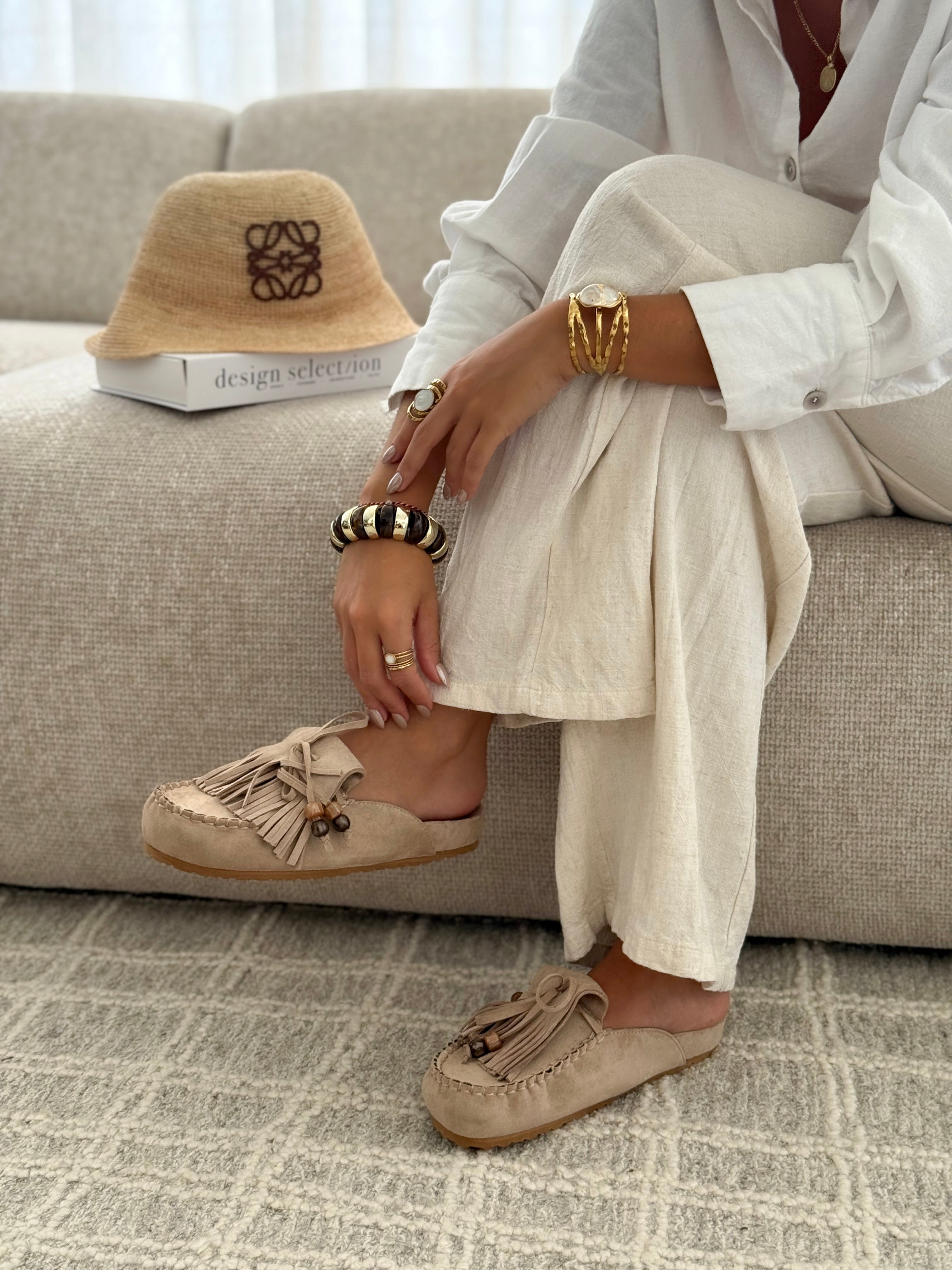 Sabrina | Taupe Tassel Slip-On Loafers