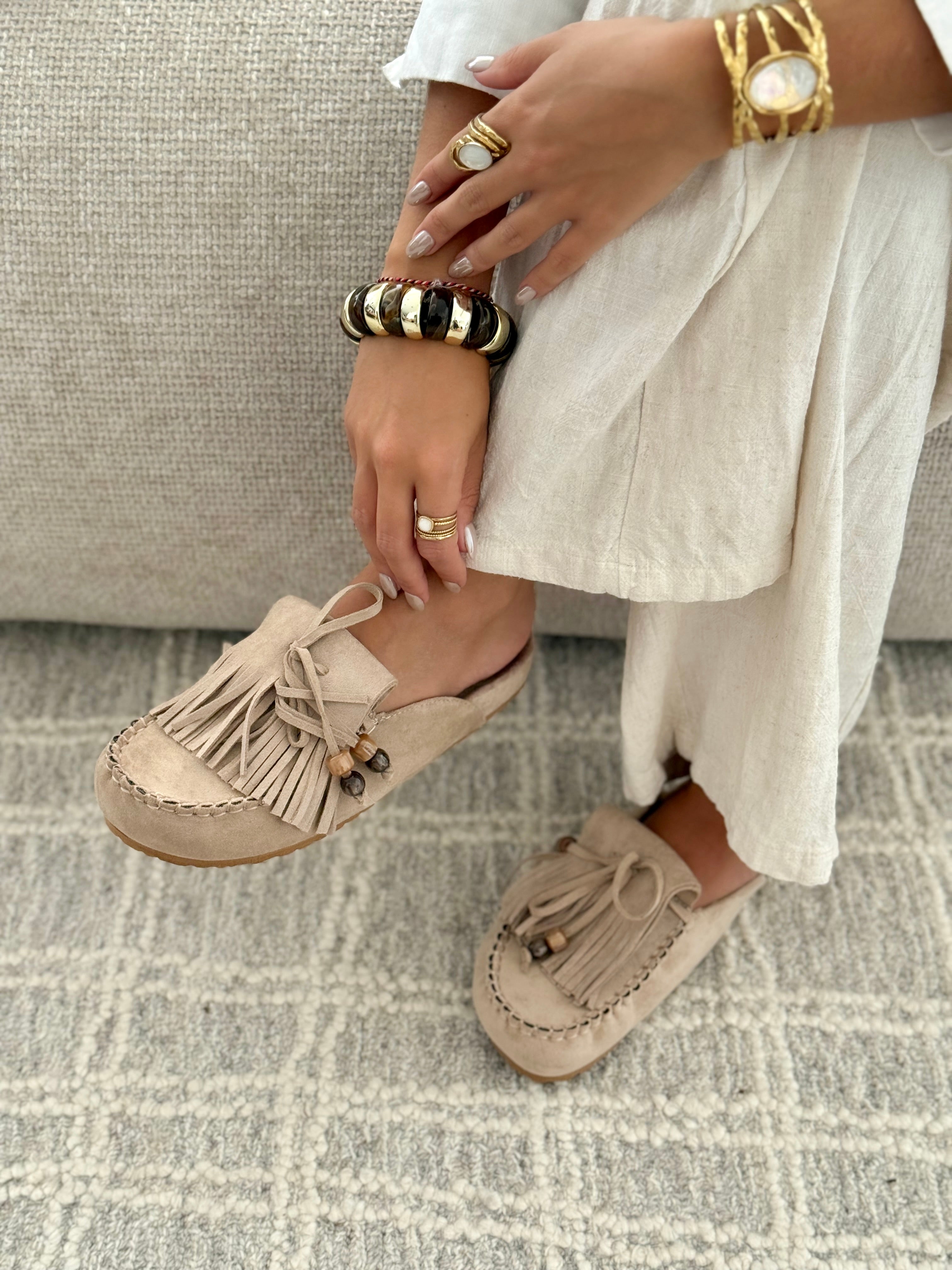 Sabrina | Taupe Tassel Slip-On Loafers