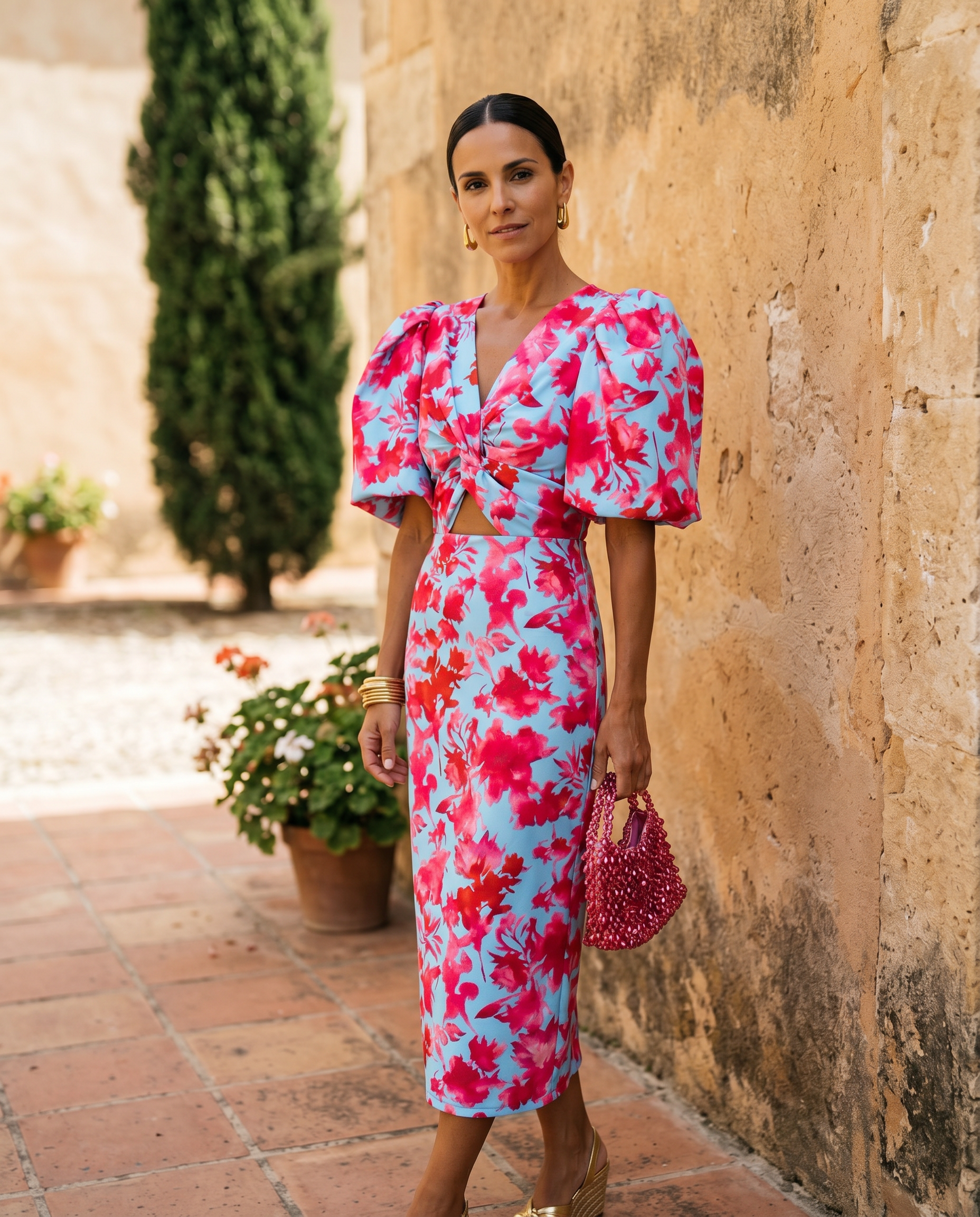 Carla | Floral Puff Midi Dress