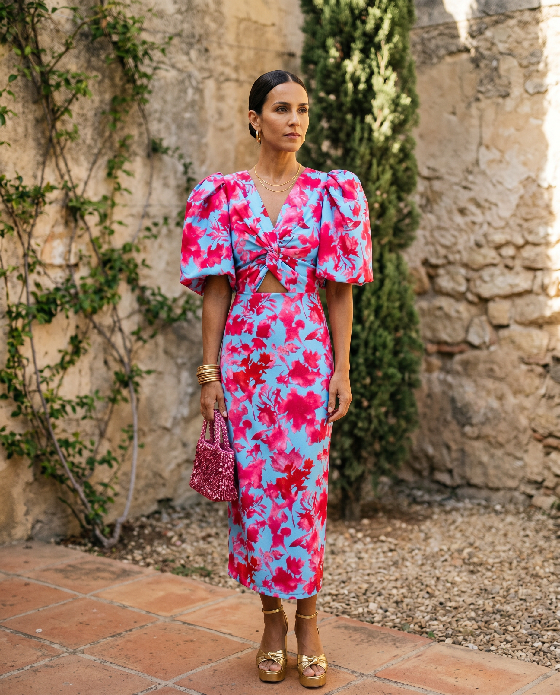 Carla | Floral Puff Midi Dress