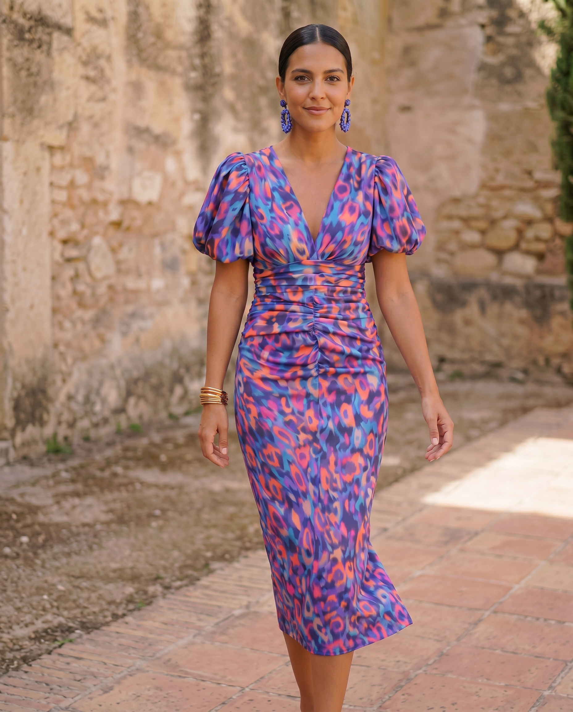 Carla | Floral Puff Midi Dress