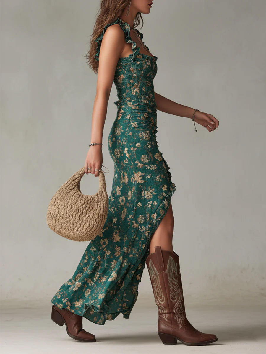 Bohemian Ruffle Sleeve Maxi Dress