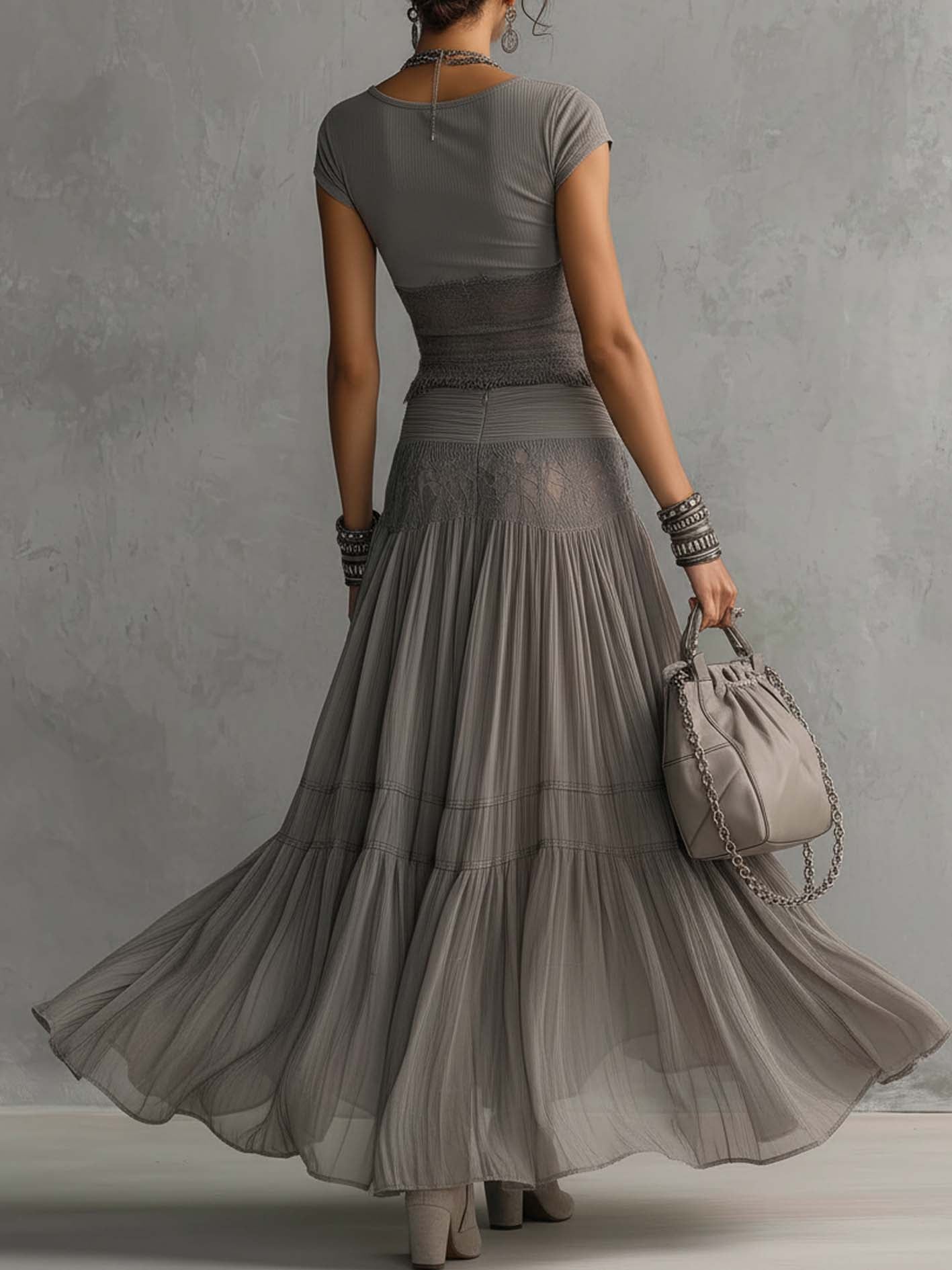 Grey Lace Two-Piece Set