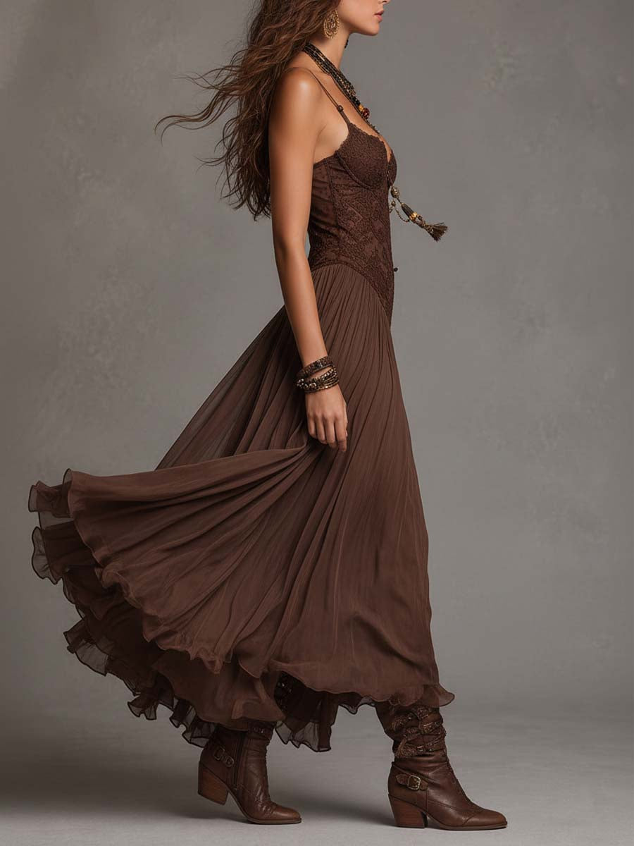 Rosalind Brown Lace Maxi Dress