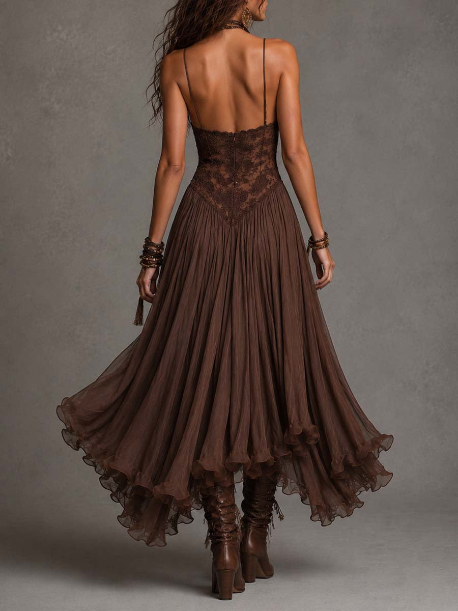Rosalind Brown Lace Maxi Dress