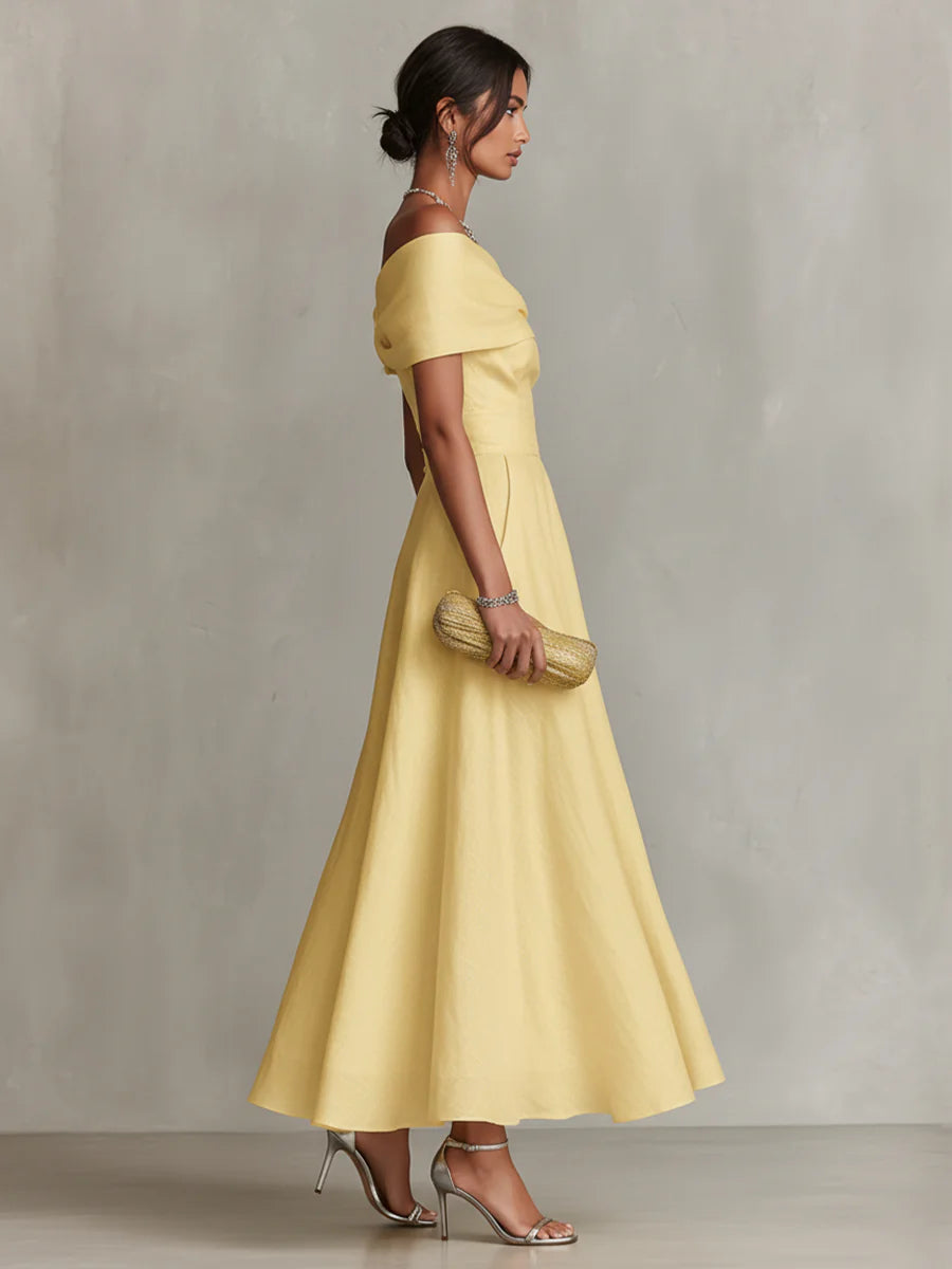 Yellow Linen One-Shoulder Maxi Dress