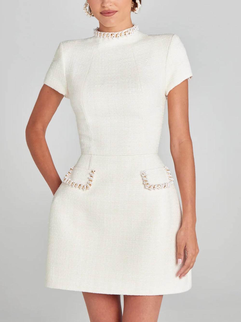 Pearl Trim Pocket Mini Dress