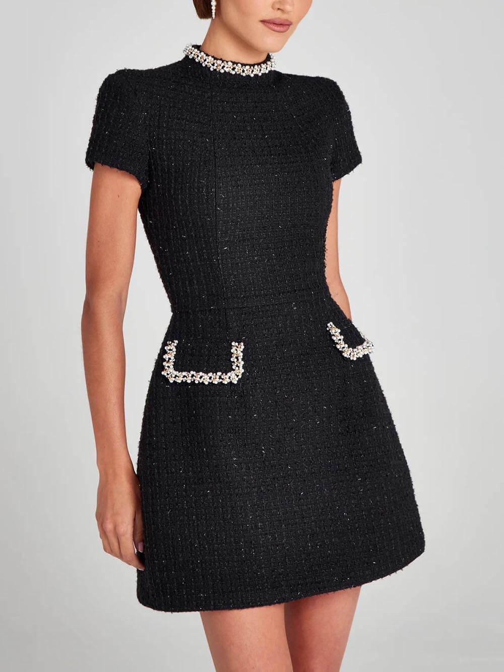 Pearl Trim Pocket Mini Dress