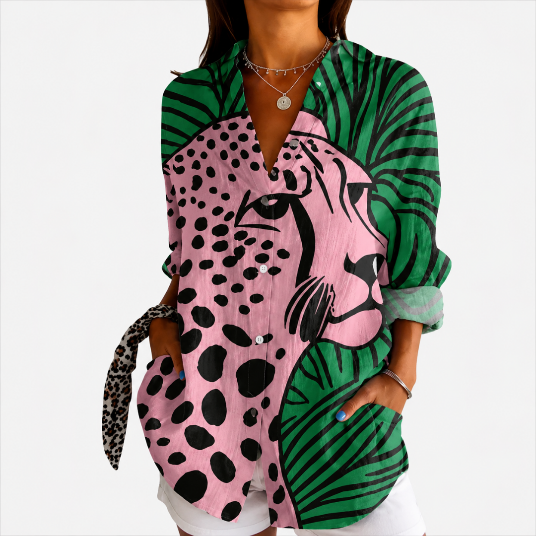 Clara | Tropical Leopard Print Blouse