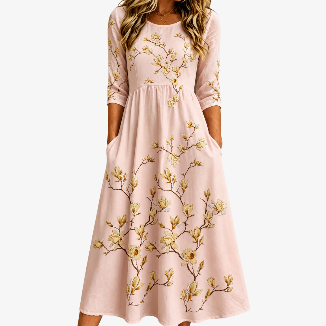 Golden Magnolia Bloom Dress