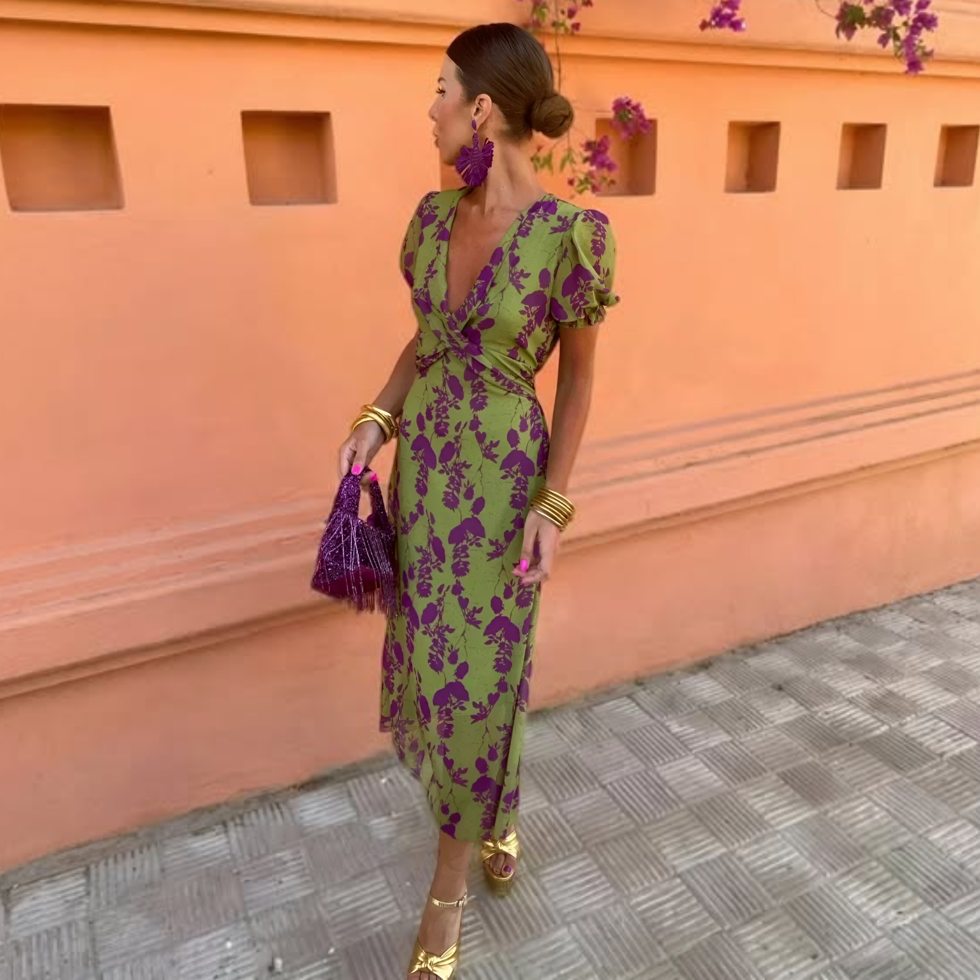 Ernestina | Long Floral Green Dress