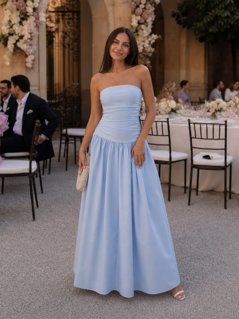 Zelene | Robe midi bustier froncée