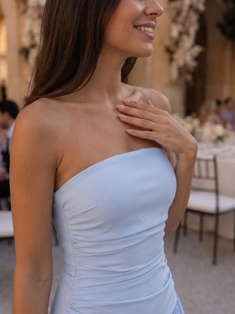 Zelene | Robe midi bustier froncée