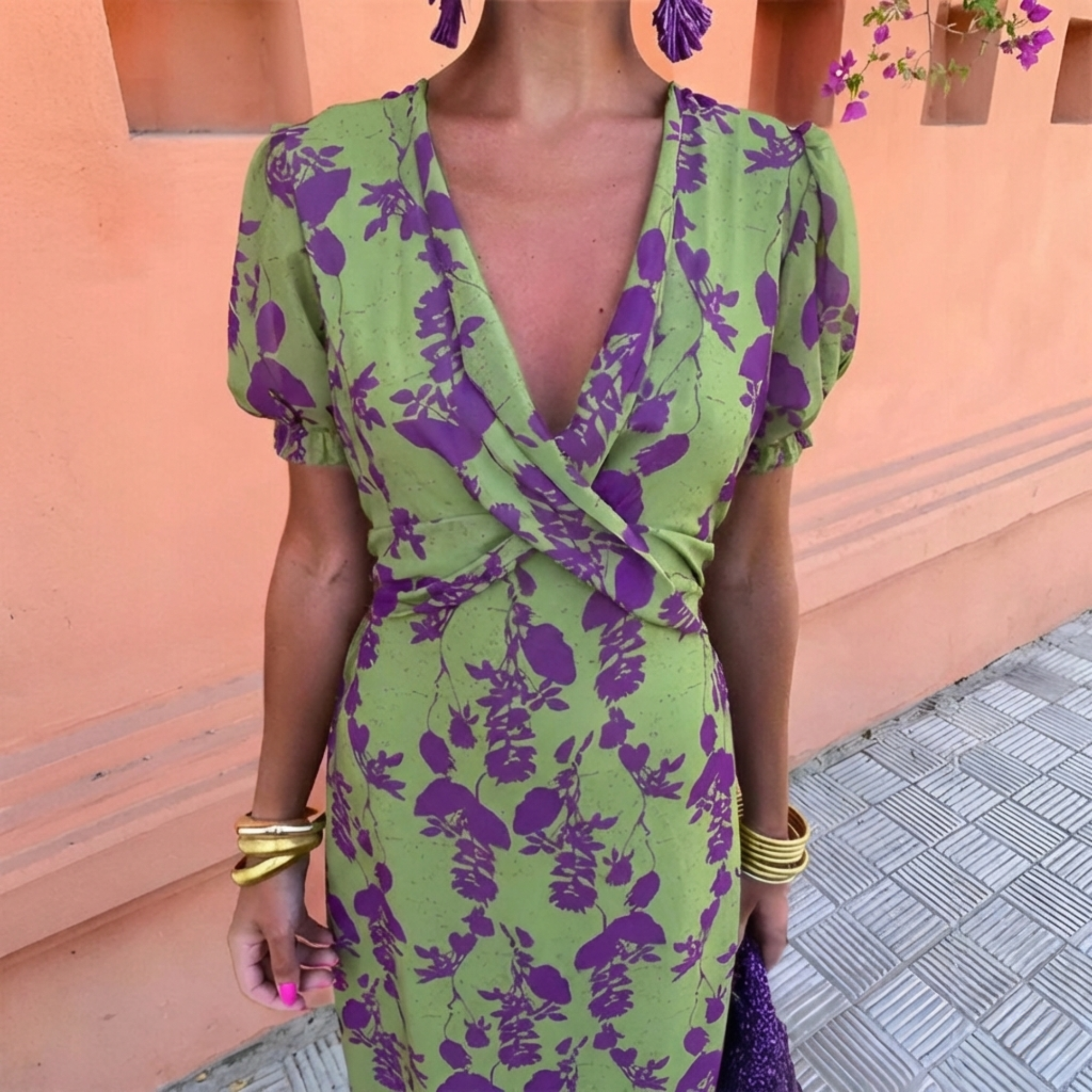 Ernestina | Long Floral Green Dress