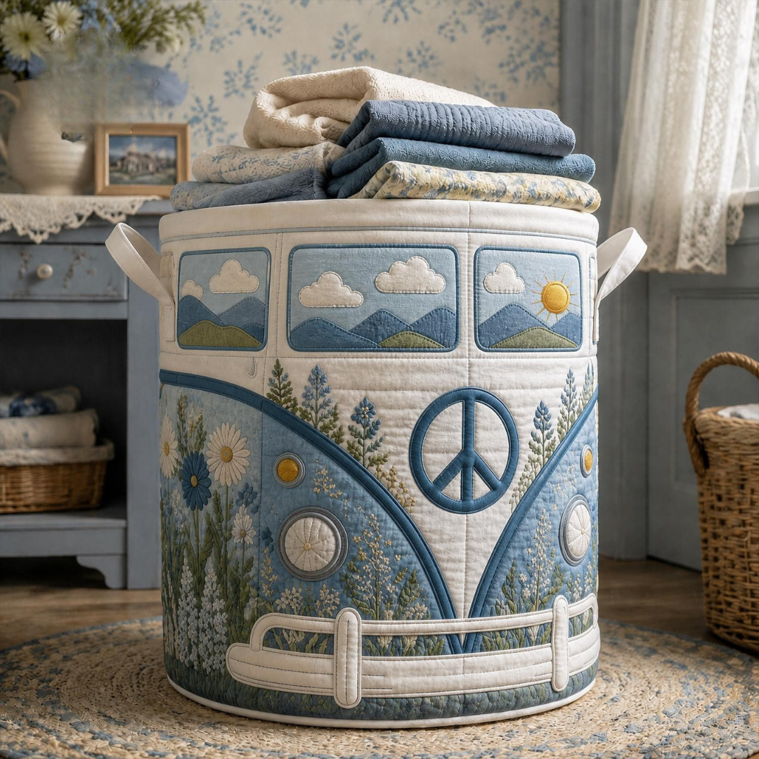Hippie Blue Van Quilted Laundry Basket