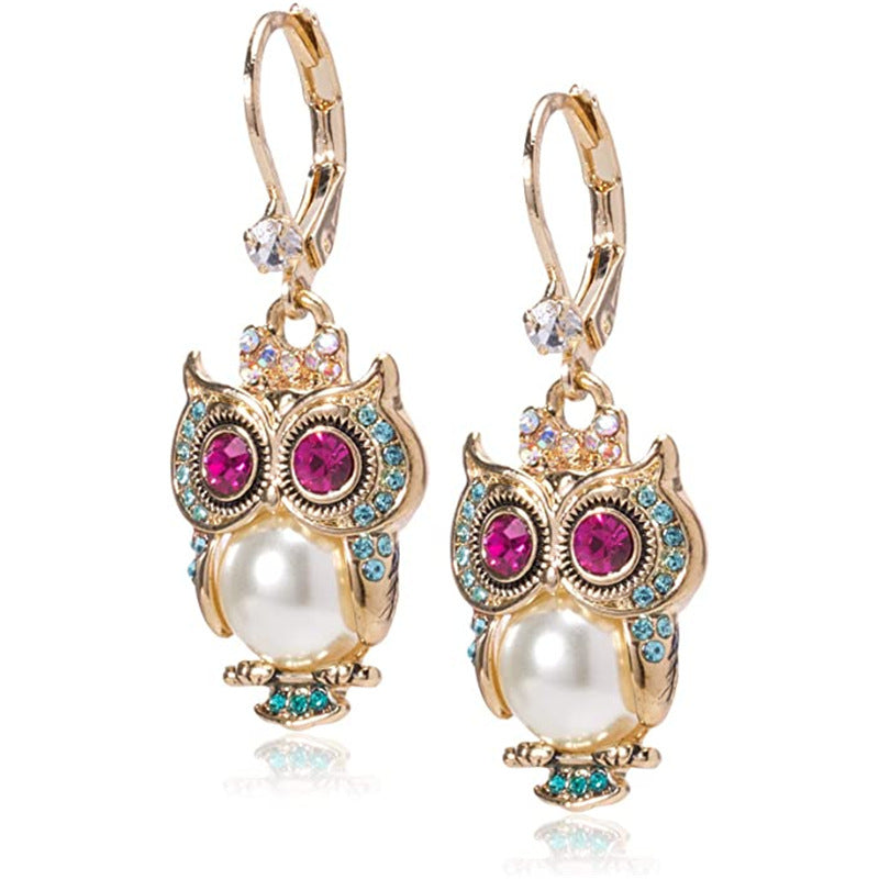 Vintage Owl Crystal Earrings