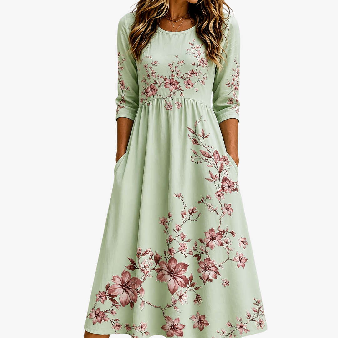 Sage Blossom Pocket Midi Dress