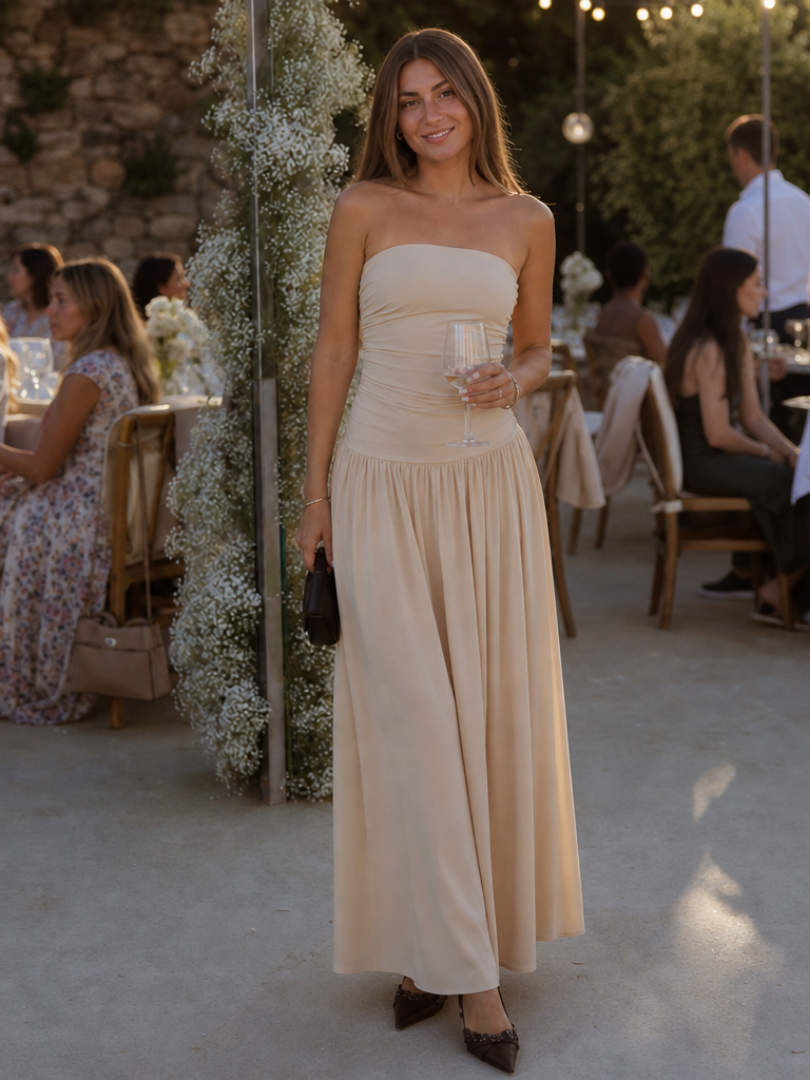 Zelene | Robe midi bustier froncée
